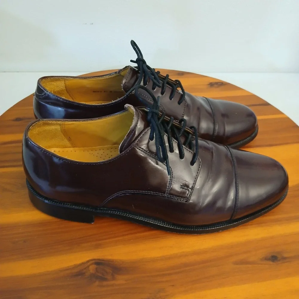 Cole Haan Shoes Mens 8.5 M‎ Burgundy Cap Toe Oxford Dress Shoes Leather C07605